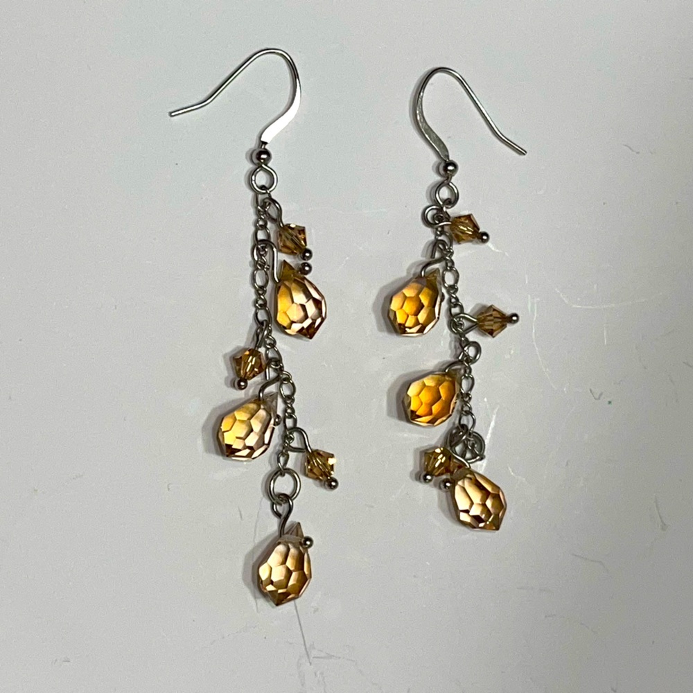 Faceted Champagne Crystal Chandelier Drop Earrings